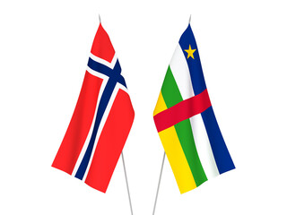 National fabric flags of Norway and Central African Republic isolated on white background. 3d rendering illustration.