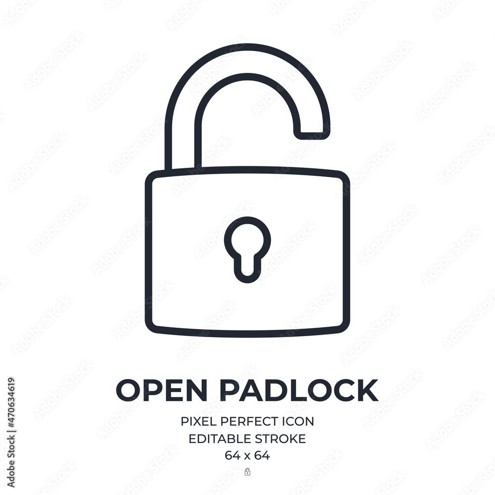 Canvas Prints open padlock editable stroke outline icon isolated on white background flat vector illustration. pix