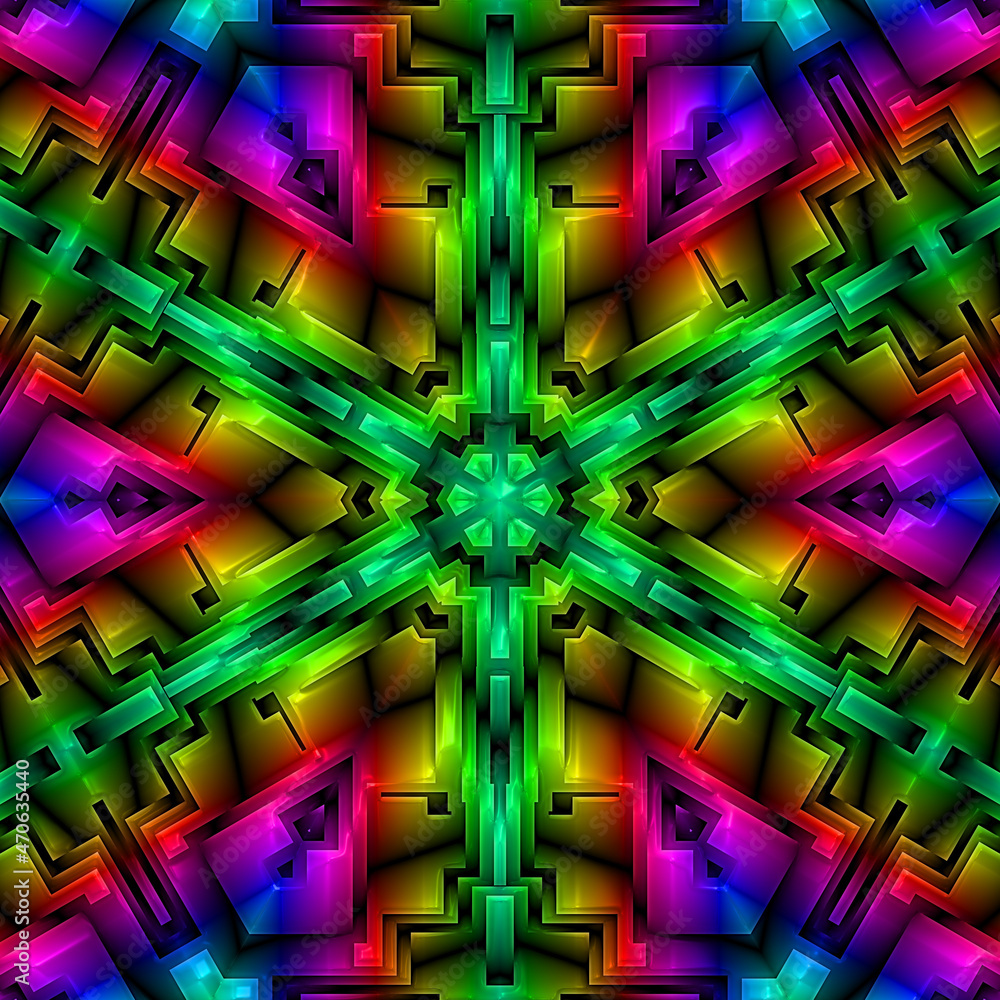 Wall mural 3d effect - abstract rainbow colors hexagonal geometric pattern