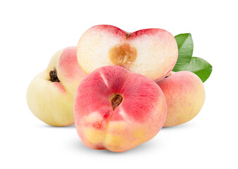 Ripe chinese flat peach fruit  isolated on white