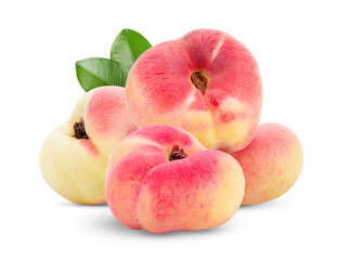 Ripe chinese flat peach fruit  isolated on white