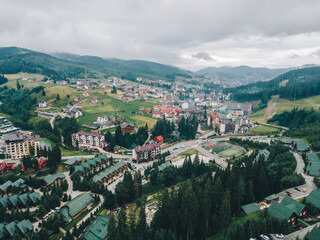 Fototapeta na wymiar panoramic view of bukovel in Ukrainian carpathian mountains