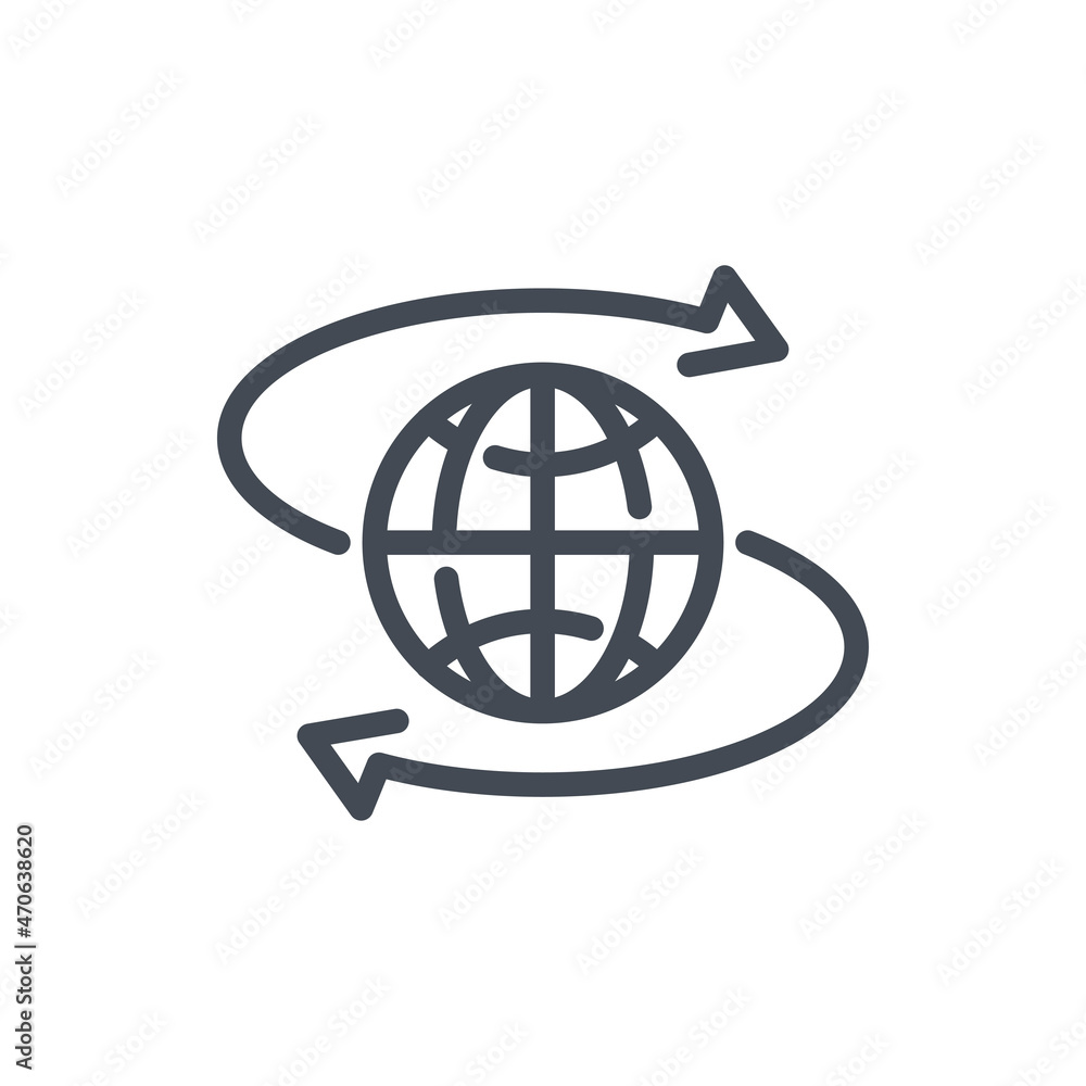 Aufkleber direction of movement of the planet line icon. globe with arrows vector outline sign.