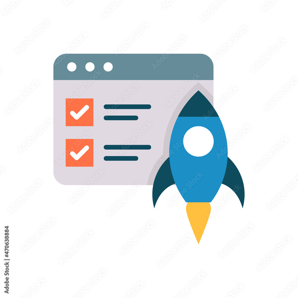Poster web launch vector flat icon design illustration. web and mobile application symbol on white backgrou