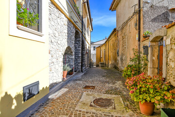 A narrow street in Trentinara, a small village of the province of Salerno, Italy.