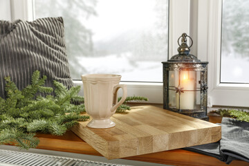 Winter window background and free space for your decoration. 