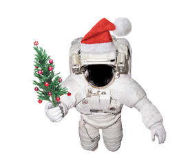Astronaut holds Christmas tree