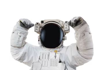 Foto op Plexiglas Astronaut in space suit rises hands up © Igor Kovalchuk