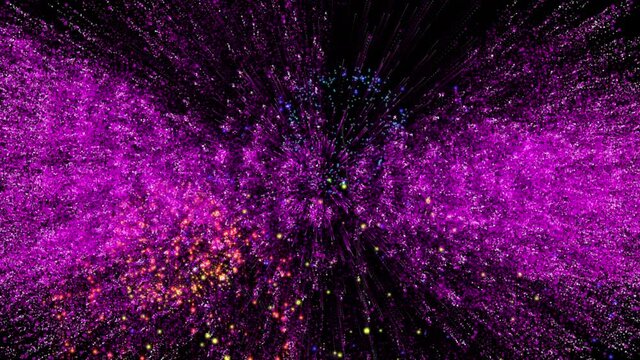 Animation of buon anno text in pink with colourful new year fireworks exploding in night sky