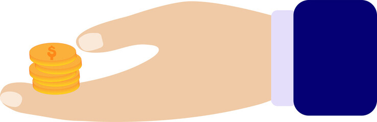 Hand with money, coins in the hand, cash icon and dollar sign. Payment icon