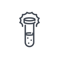 Chemical reaction with danger liquid line icon. Test tube with liquid and glow vector outline sign.