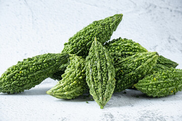 Heap of Bitter gourds with white background