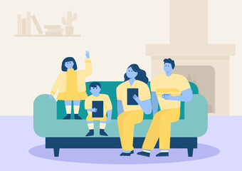 multi generation family. Parents and children, tree of genus happy family concept, flat cartoon design vector illustration