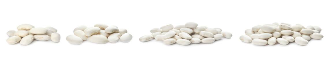 Set with uncooked beans on white background. Banner design