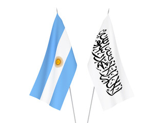 National fabric flags of Argentina and Taliban isolated on white background. 3d rendering illustration.