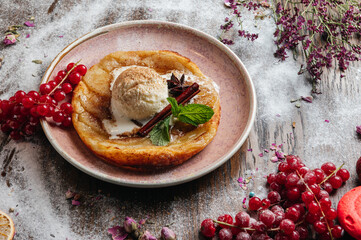 Apple tart with ice cream