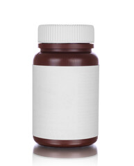 Medicine bottle of brown glass or plastic isolated on white
