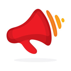 Red megaphone vector illustration. Alert message concept. Cartoon style hand drawn loudspeaker. Simple megaphone graphic. Part of set.