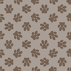 Fototapeta premium Animal Foot Paw Prints vector brown Seamless Pattern