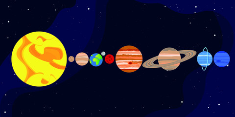 Fototapeta premium vector solar system. flat illustration of planets in solar system composition on dark space background
