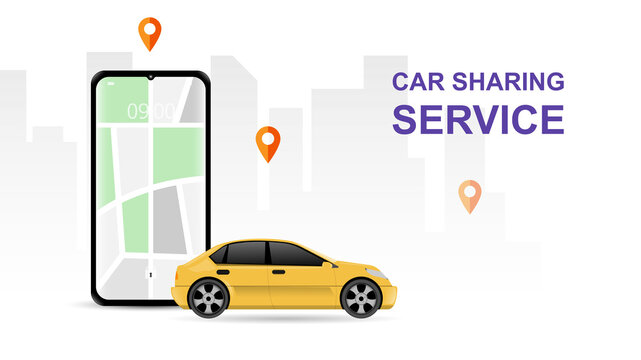 car sharing service illustration using smartphone