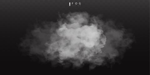 White fog or smok. Realistic fog. Atmosphere mist effect and smoke clouds isolated on transparent background. Vector abstract cloud texture © poppystyle