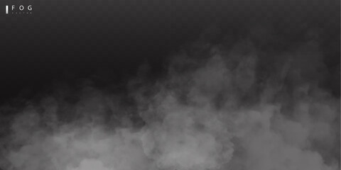 White fog or smok. Realistic fog. Atmosphere mist effect and smoke clouds isolated on transparent background. Vector abstract cloud texture © poppystyle