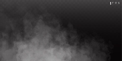 White fog or smok. Realistic fog. Atmosphere mist effect and smoke clouds isolated on transparent background. Vector abstract cloud texture