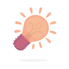 Lightbulb illustration. Creative idea metaphor. Cartoon style hand drawn bulb. Simple bulb with rays graphic. Part of set.