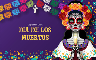 Day Dead Dia De Los Muertos Sugar Skull With Marigold Flowers
