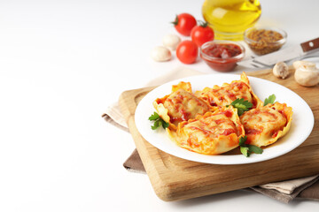 Delicious food concept with ravioli on white background