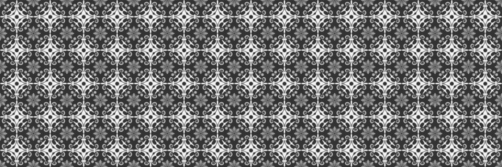 Ornate background images with light gray ornaments on a black background for your design projects, seamless patterns, wallpaper textures with flat design. Vector illustration