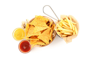 Concept of Super bowl snacks isolated on white background