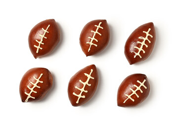 Flat lay composition with concept of Super bowl snacks on white background