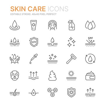 Collection of skin care related outline icons. 48x48 Pixel Perfect. Editable stroke