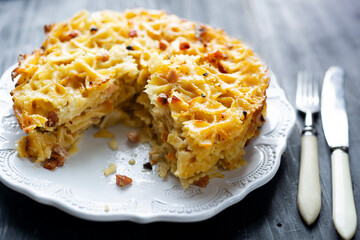 italian american baked farfalle bow pasta in bechamel sauce