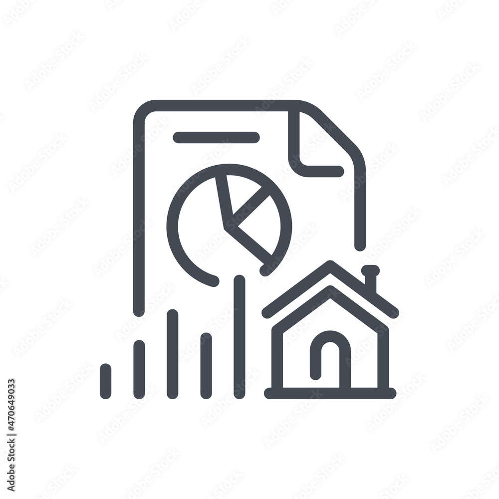 Poster dynamics of growth in real estate prices line icon. statistics report with house building and chart 