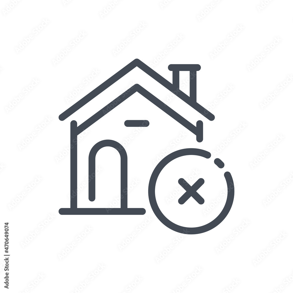 Poster remove house from list line icon. house building with cross vector outline sign.