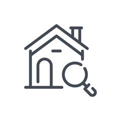 Home search line icon. House building with magnifier glass vector outline sign.