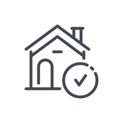 Mortgage approved line icon. House building with check mark vector outline sign.