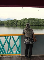 Fototapeta premium person on the bridge