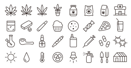 Cannabis product icon set (Thin Line Version) - obrazy, fototapety, plakaty