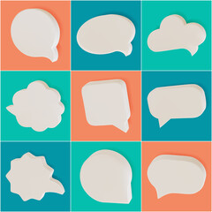 3d Empty Template Speech Bubble Set Cartoon Style Include of Different Types Shapes. Vector illustration