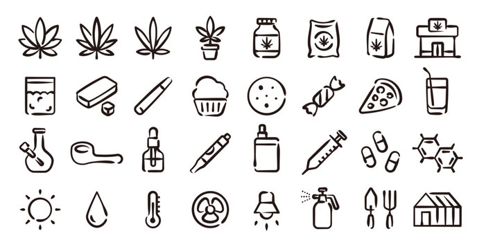 Cannabis product icon set (Hand-drawn line version)