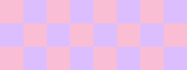 Checkerboard banner. Lavender and Pink colors of checkerboard. Big squares, big cells. Chessboard, checkerboard texture. Squares pattern. Background.