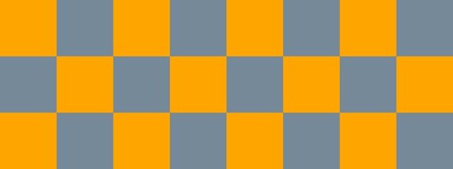 Checkerboard banner. Light Slate Grey and Orange colors of checkerboard. Big squares, big cells. Chessboard, checkerboard texture. Squares pattern. Background.