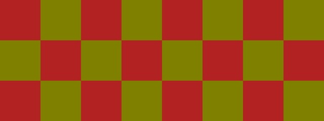 Checkerboard banner. Olive and Firebrick colors of checkerboard. Big squares, big cells. Chessboard, checkerboard texture. Squares pattern. Background.
