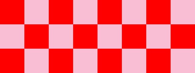 Checkerboard banner. Pink and Red colors of checkerboard. Big squares, big cells. Chessboard, checkerboard texture. Squares pattern. Background.