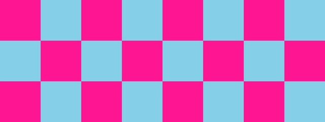 Checkerboard banner. Sky blue and Deep pink colors of checkerboard. Big squares, big cells. Chessboard, checkerboard texture. Squares pattern. Background.