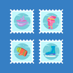 Set of winter stamp design collection 01